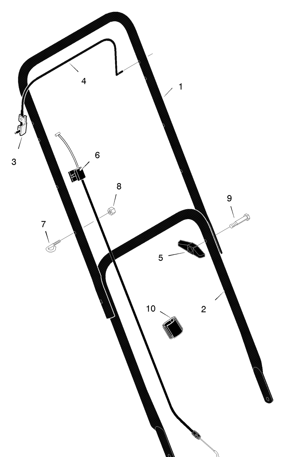 Handle Assembly Diagram and Parts List for 22107E 2004 Briggs and Stratton Lawn Mower